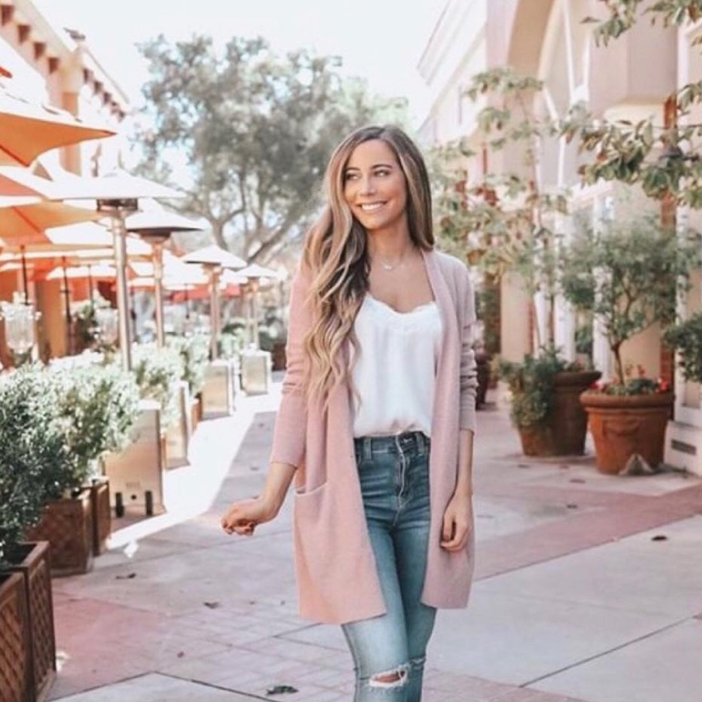 Pink pocket long cardigan
